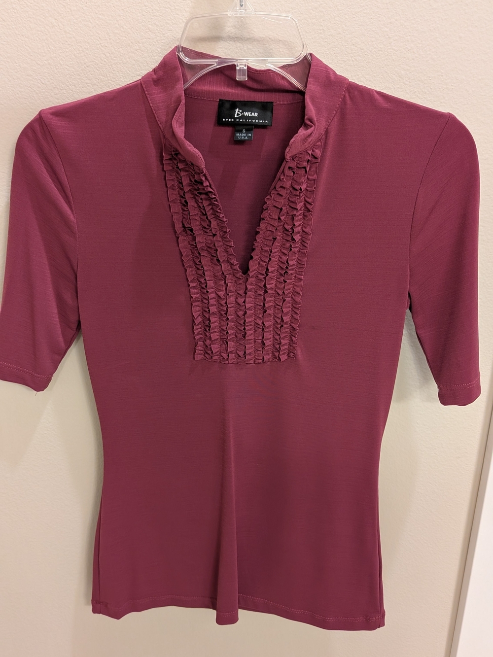 Bwear Mauve Ruffle-Trim Short Sleeve V-Neck Top